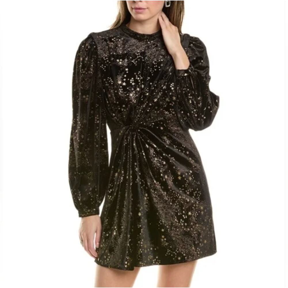 ALL SAINTS Jemima Star Black Gold Velvet Wrap Dress Size 2 NEW